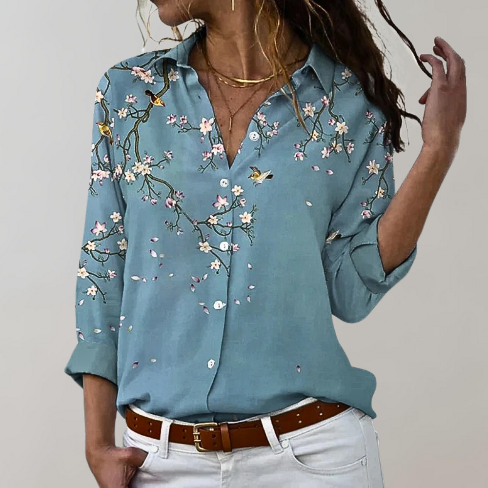 Blau bluse mit Print und stehkragen für Damen