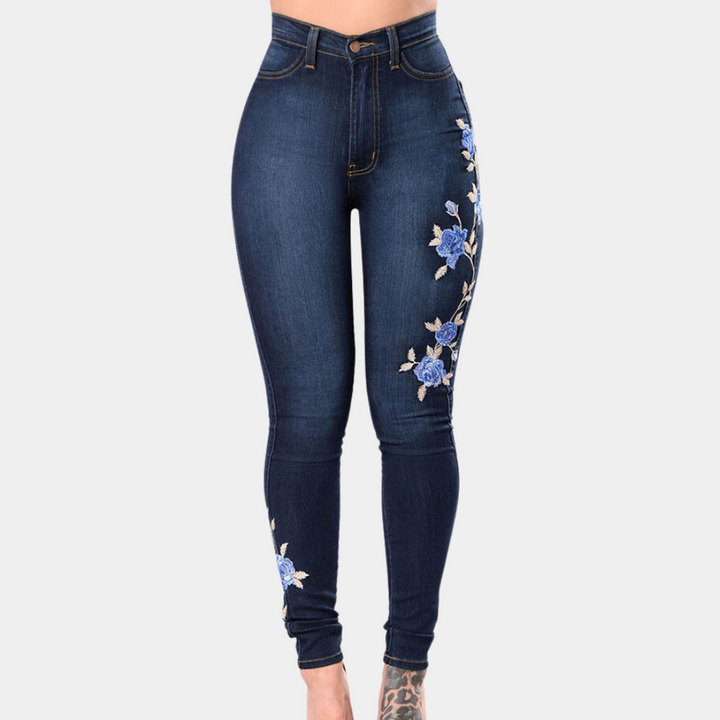 Floral bestickte Skinny Jeans für Damen