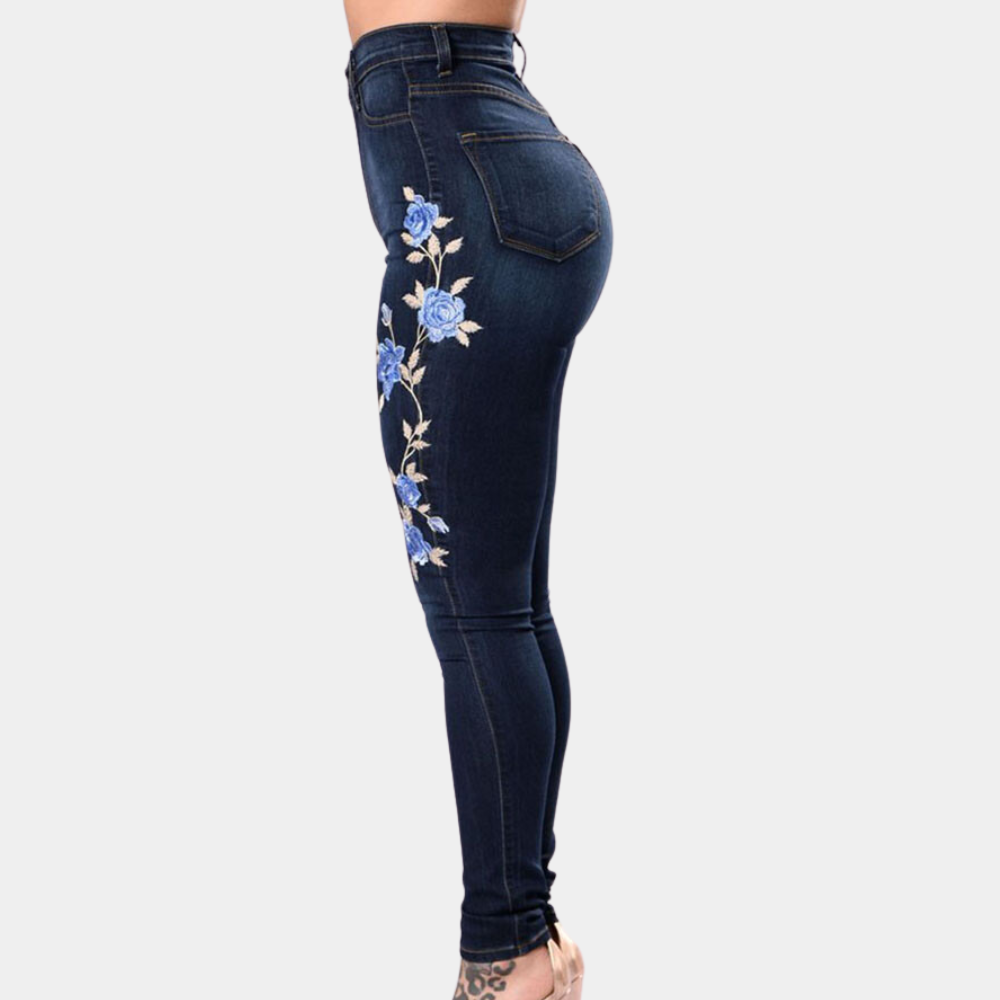 Floral bestickte Skinny Jeans für Damen