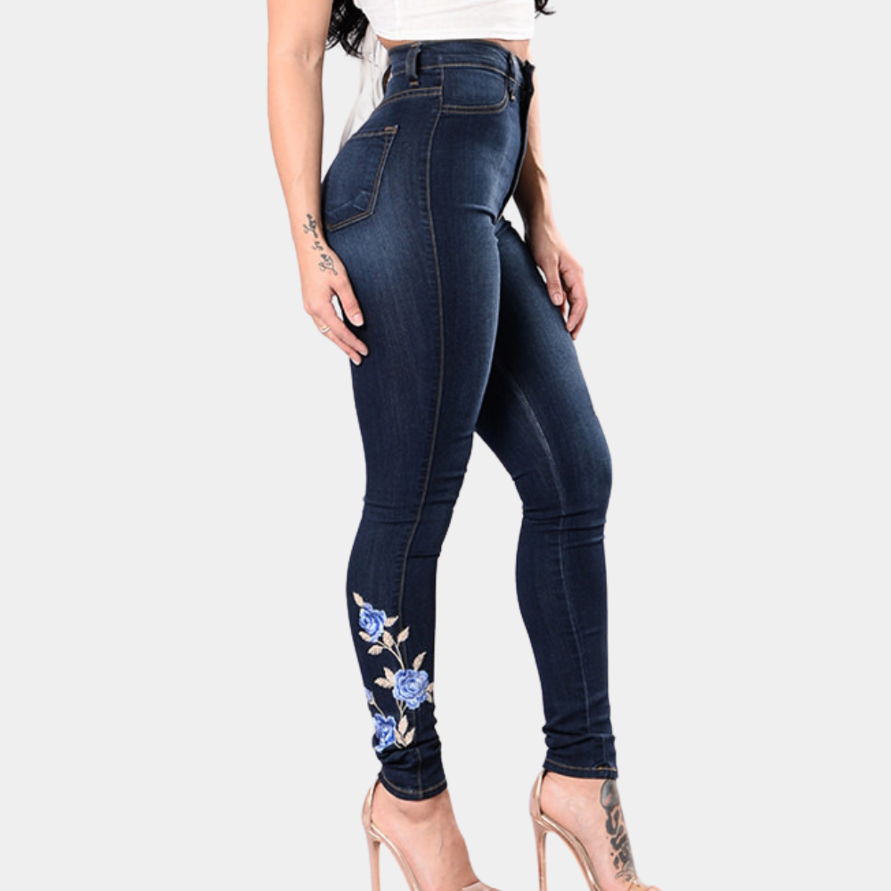 Floral bestickte Skinny Jeans für Damen