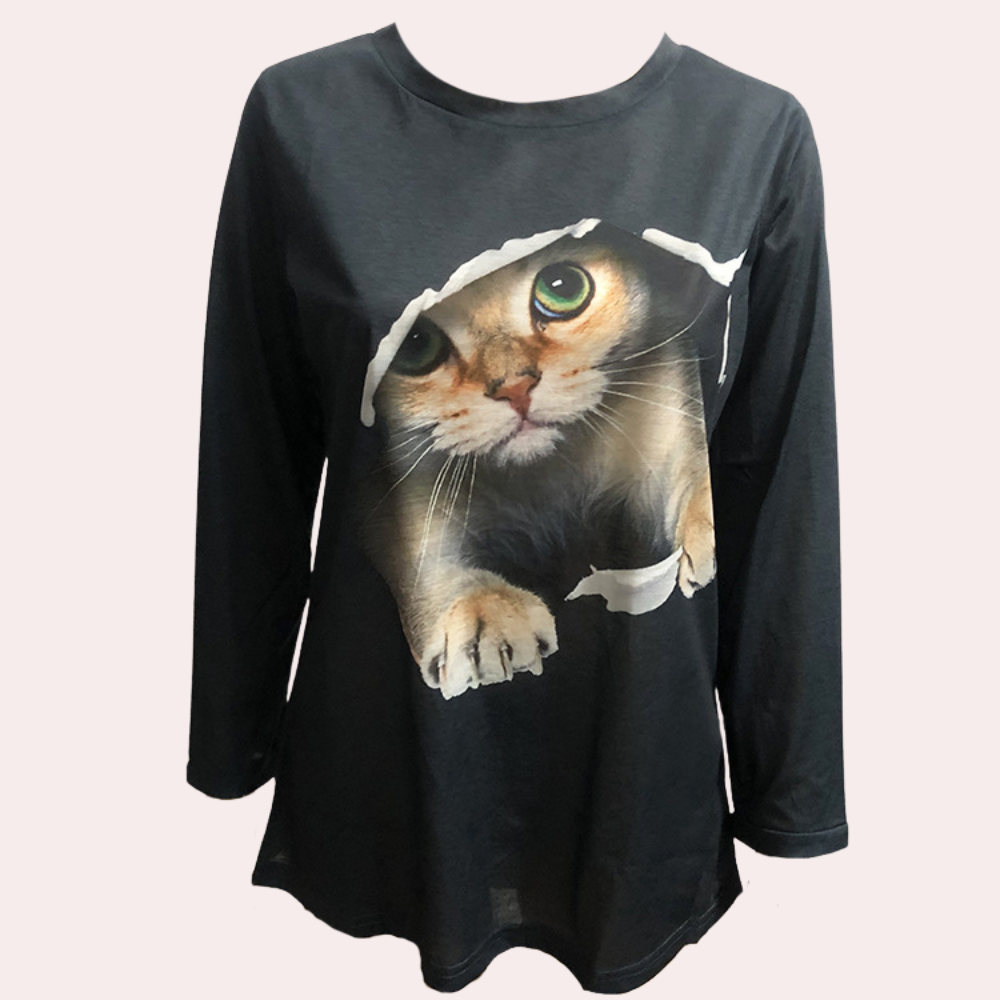 Damenbluse mit Katzenprint