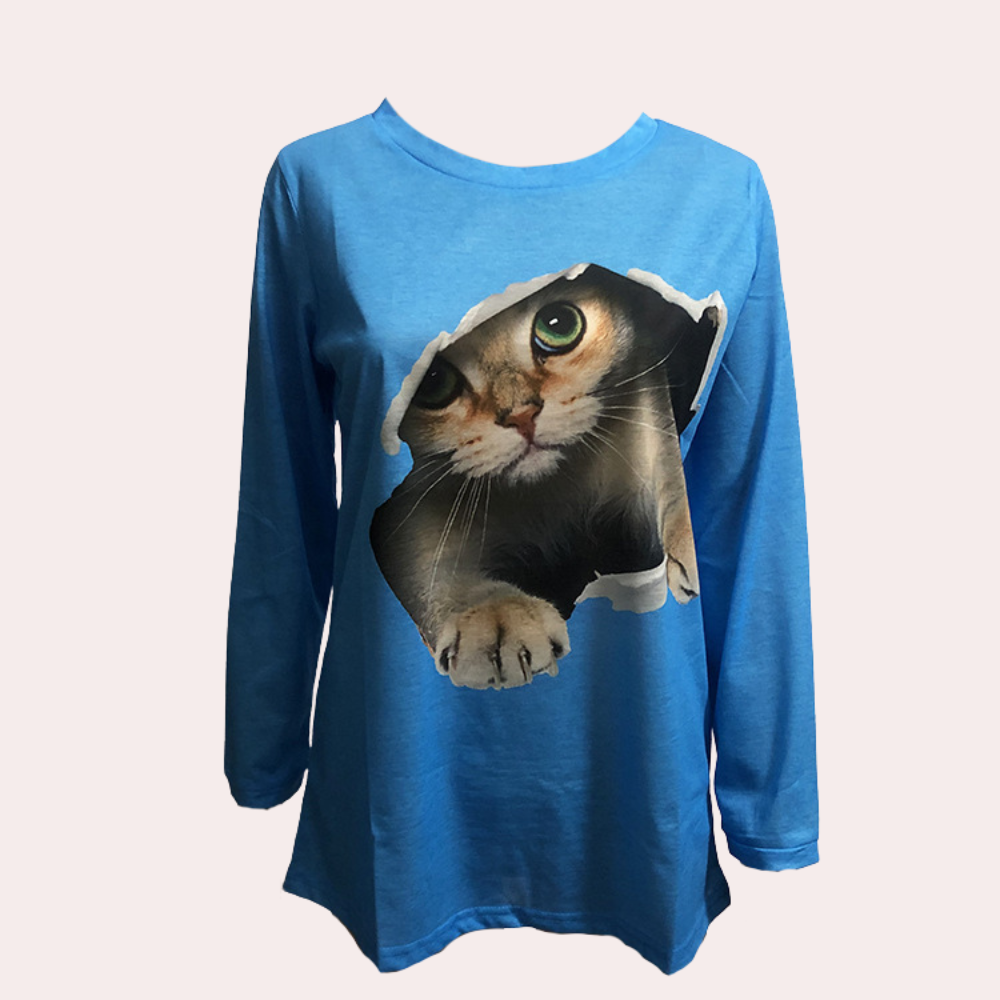 Damenbluse mit Katzenprint