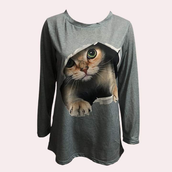 Damenbluse mit Katzenprint