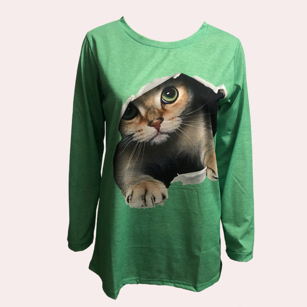 Damenbluse mit Katzenprint