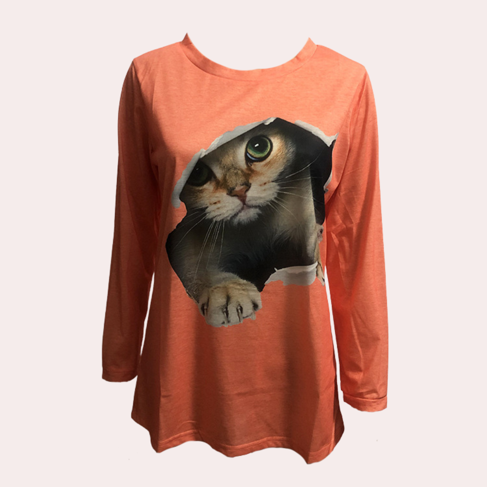 Damenbluse mit Katzenprint