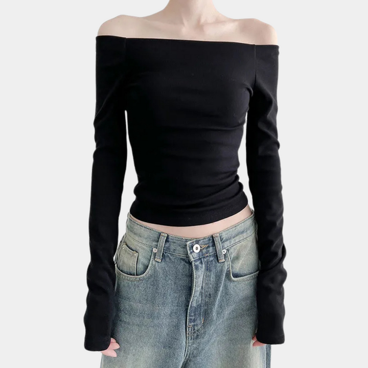 Langärmeliges Off-Shoulder-Damen-Top