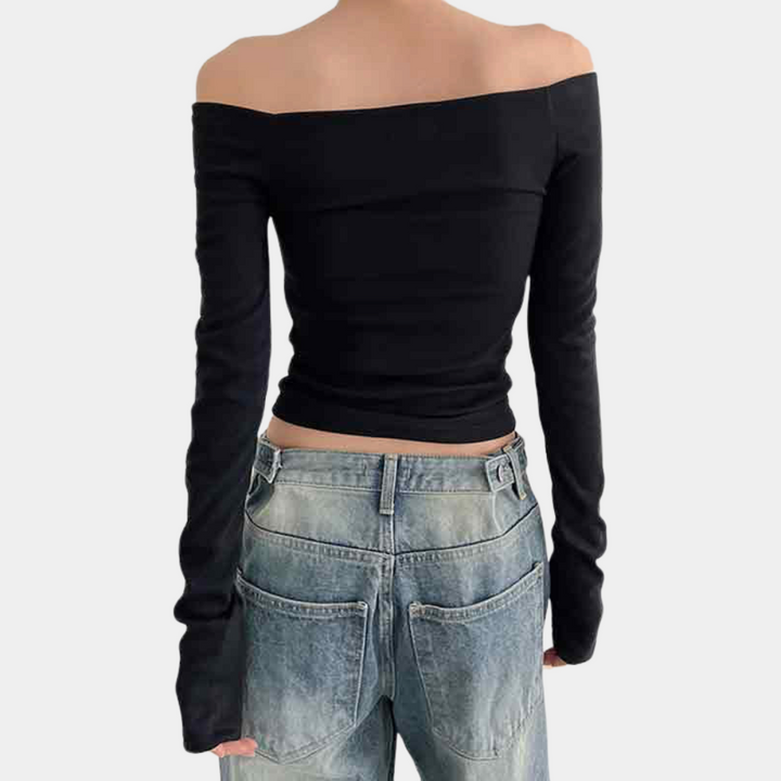 Langärmeliges Off-Shoulder-Damen-Top