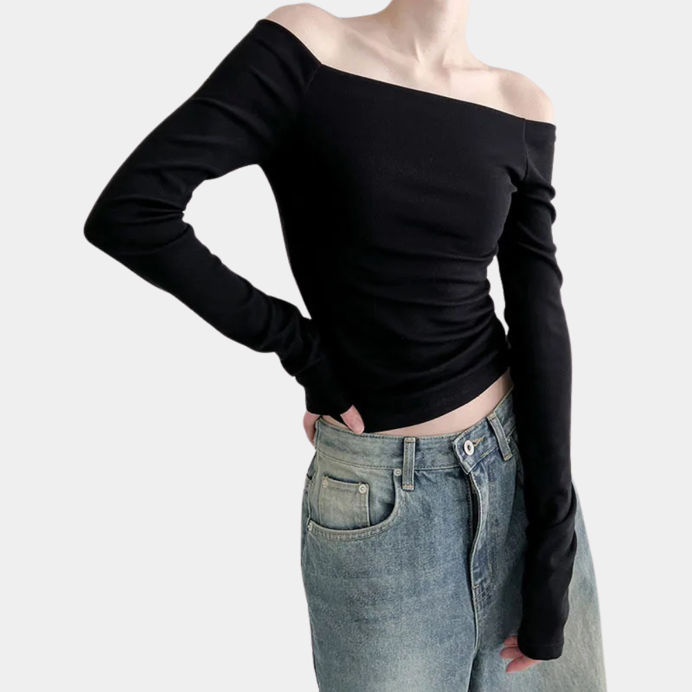 Langärmeliges Off-Shoulder-Damen-Top