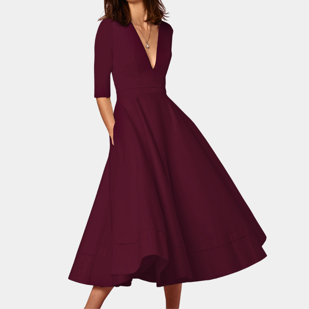 Elara - Elegantes Damen-Kleid mit V-Ausschnitt