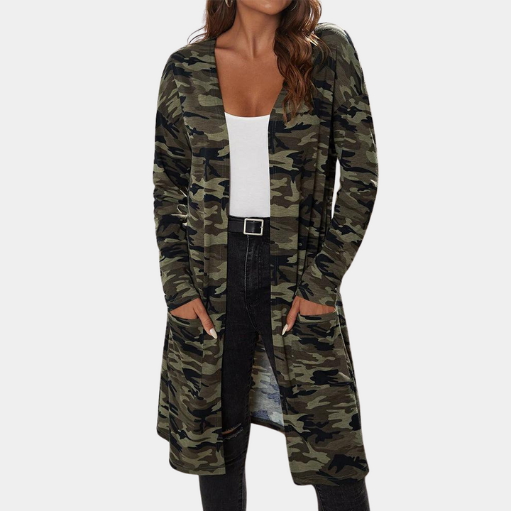 Prisca - Modische lange Camouflage-Jacke für Damen