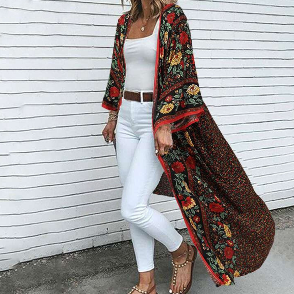 Courtney - Sommerliche Blüten Bohemian Langarm-Cardigan