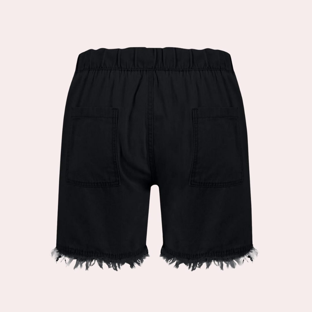 Delfine - Sommerliche, ausgefranste Damenshorts mit dehnbarem Bund