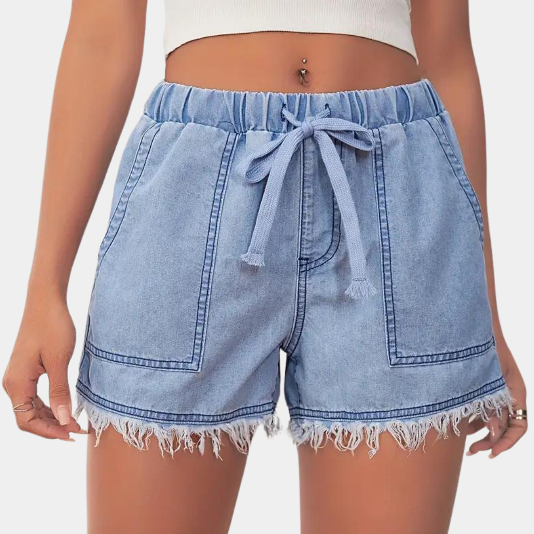 Rosalba - Damen-Shorts mit Kordelzug und Fransenrand im Boho-Stil