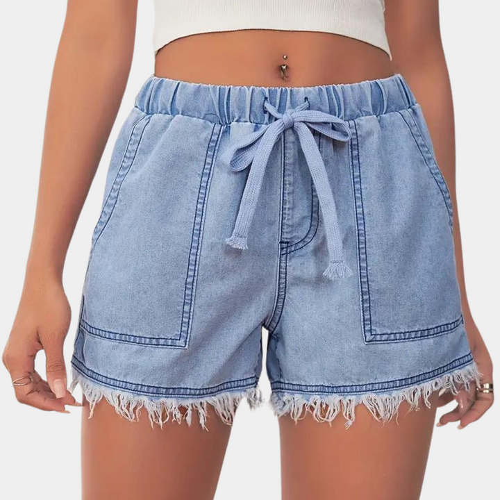 Rosalba - Damen-Shorts mit Kordelzug und Fransenrand im Boho-Stil