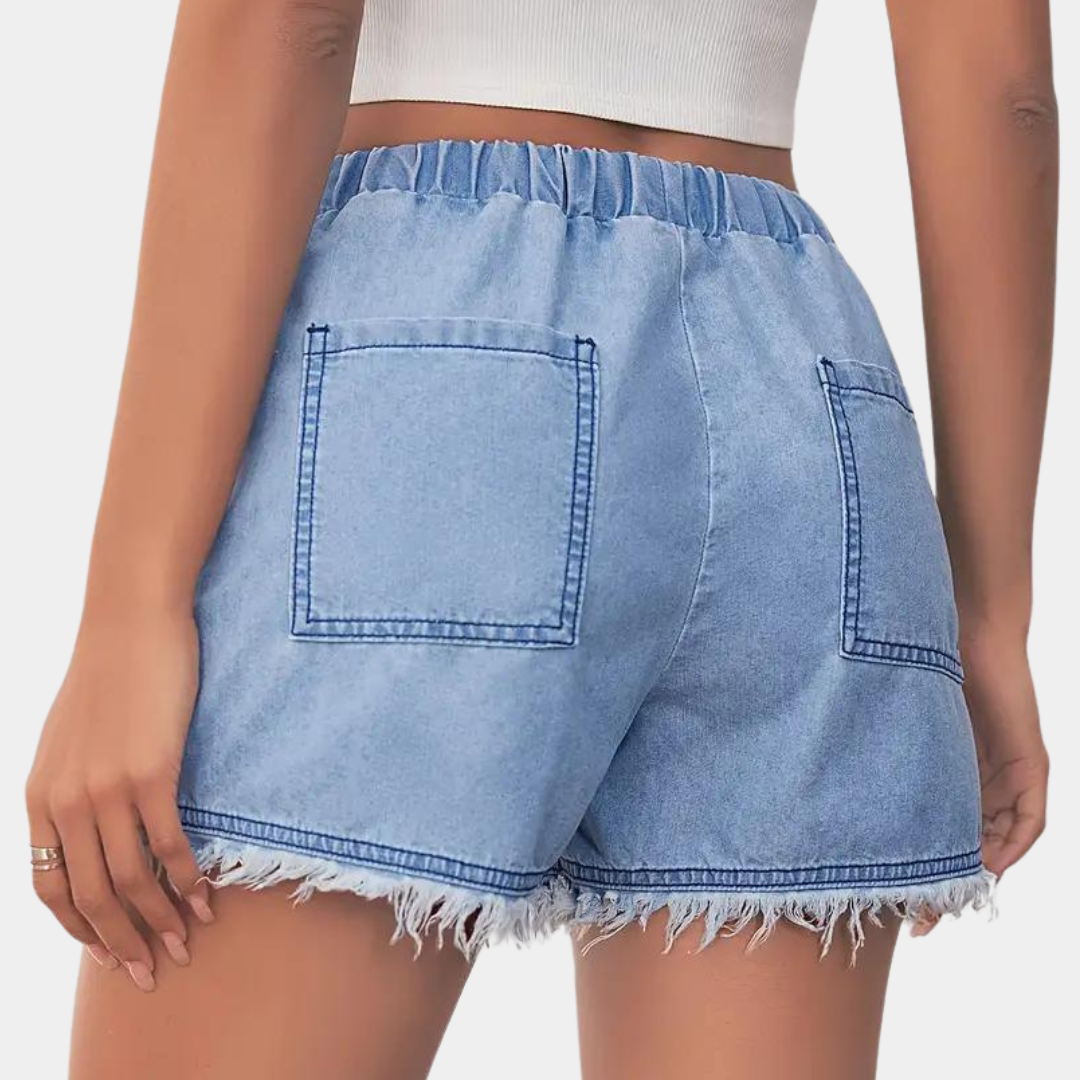 Rosalba - Damen-Shorts mit Kordelzug und Fransenrand im Boho-Stil