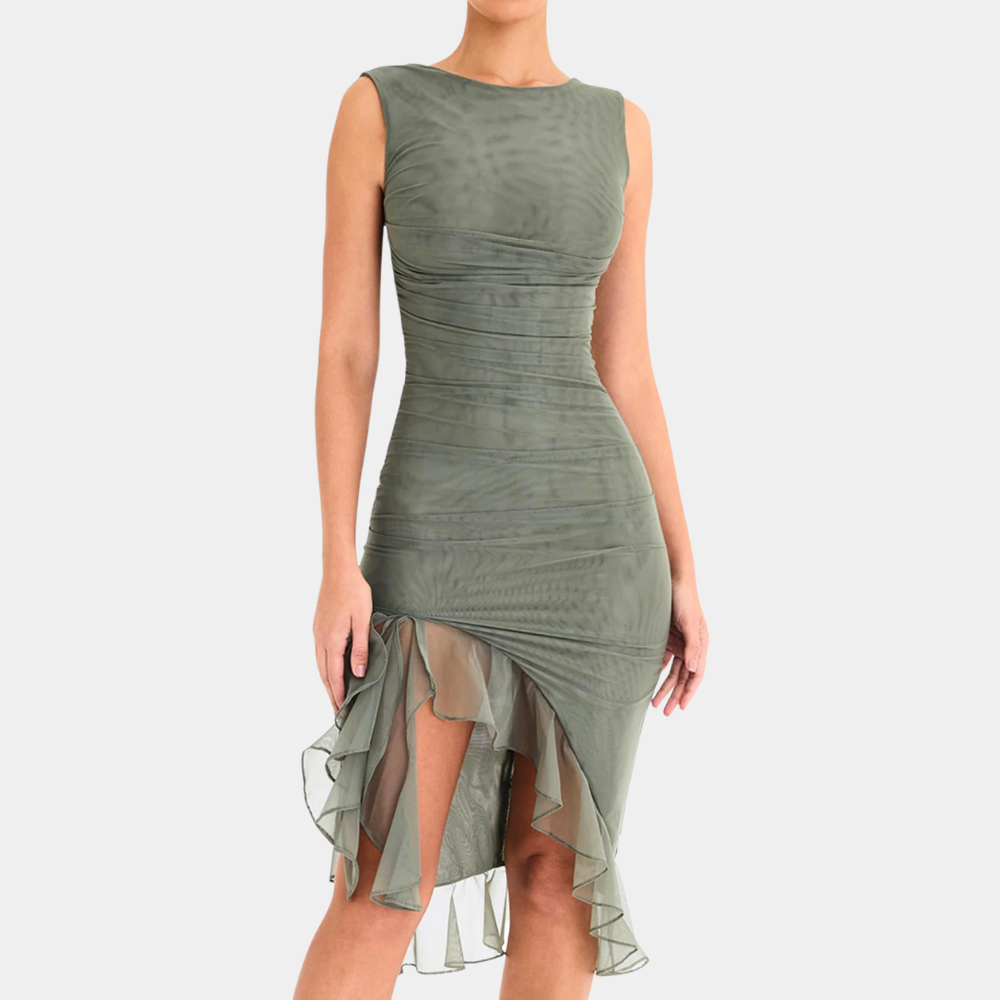 Jade - Luxuriöses Abendkleid für Damen mit Rüsche und ohne Ärmel