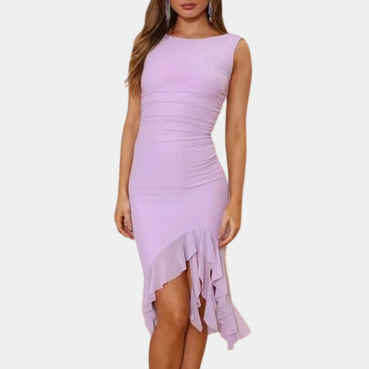 Jade - Luxuriöses Abendkleid für Damen mit Rüsche und ohne Ärmel