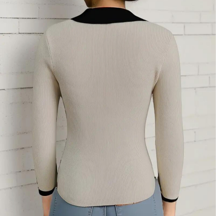 Maribel - Damen Lässiger Pullover mit kontrastierendem Kragen