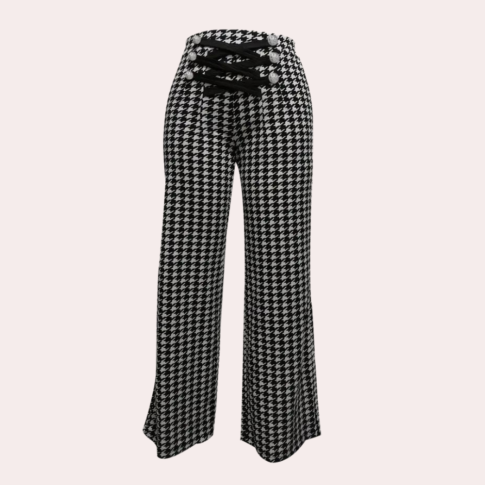 Zahara - Stylische Houndstooth-Hose mit weitem Bein für Damen