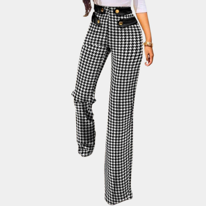 Zahara - Stylische Houndstooth-Hose mit weitem Bein für Damen