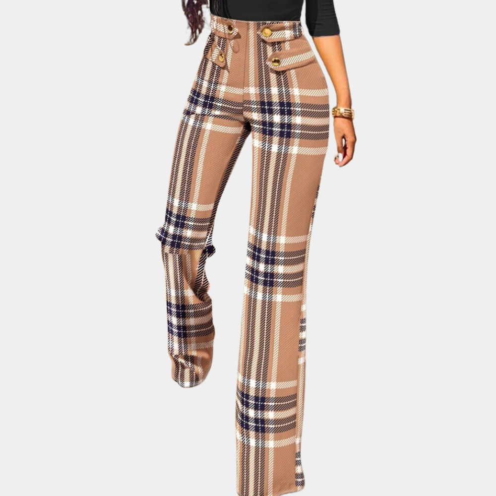 Zahara - Stylische Houndstooth-Hose mit weitem Bein für Damen