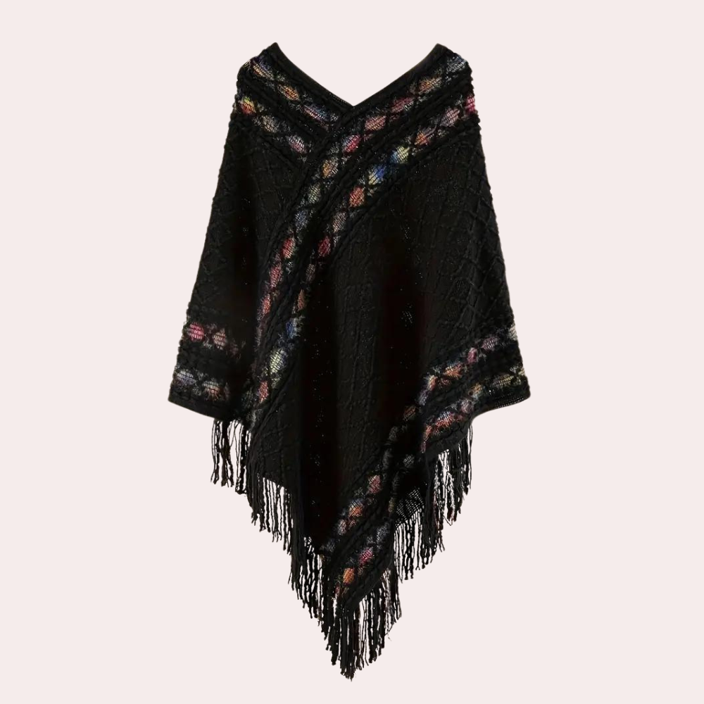 Zoi - Kunstvoller Damen-Strickponcho mit Fransen