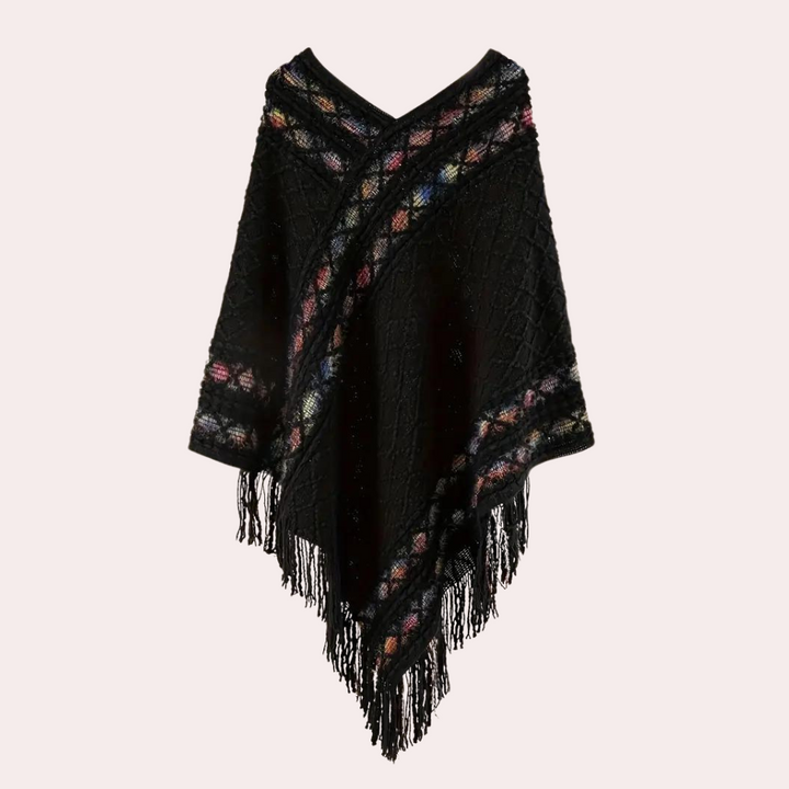 Zoi - Kunstvoller Damen-Strickponcho mit Fransen