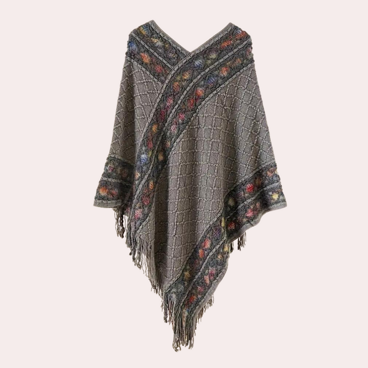 Zoi - Kunstvoller Damen-Strickponcho mit Fransen