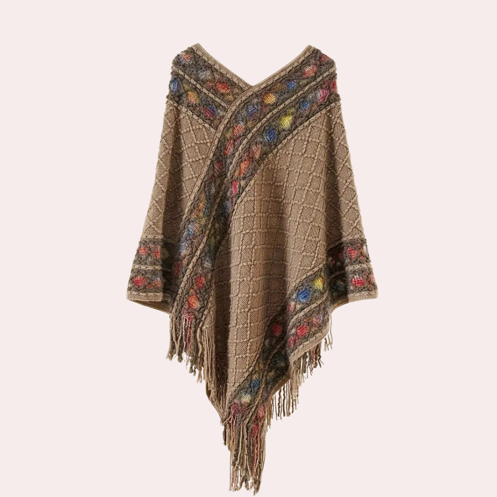 Zoi - Kunstvoller Damen-Strickponcho mit Fransen