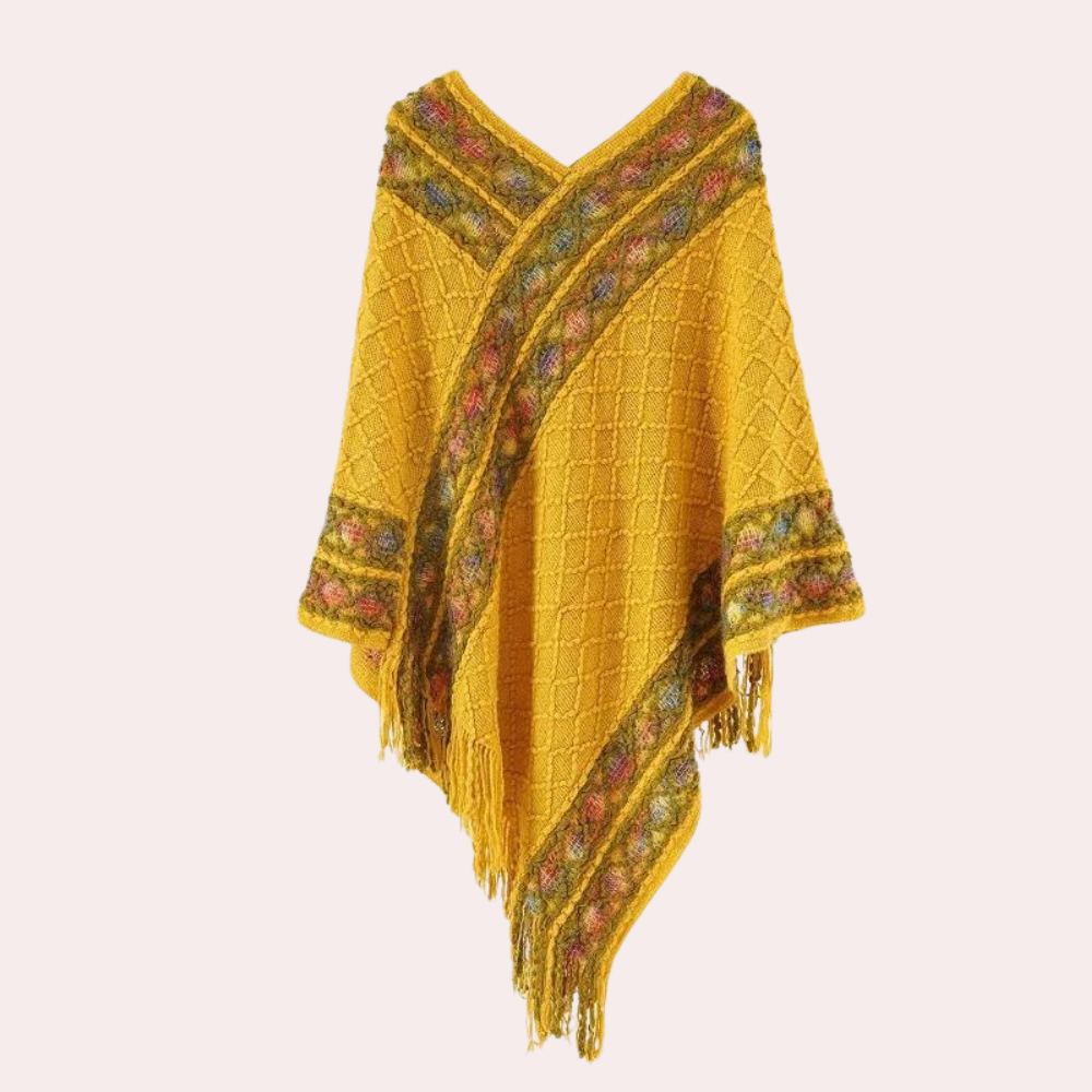 Zoi - Kunstvoller Damen-Strickponcho mit Fransen