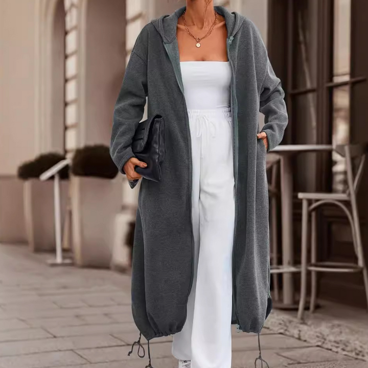 Meryl - Lange Damen Strickjacke mit Kapuze