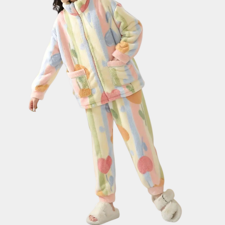 Romhilda - Buntes Plüsch-Pyjama-Set für Damen