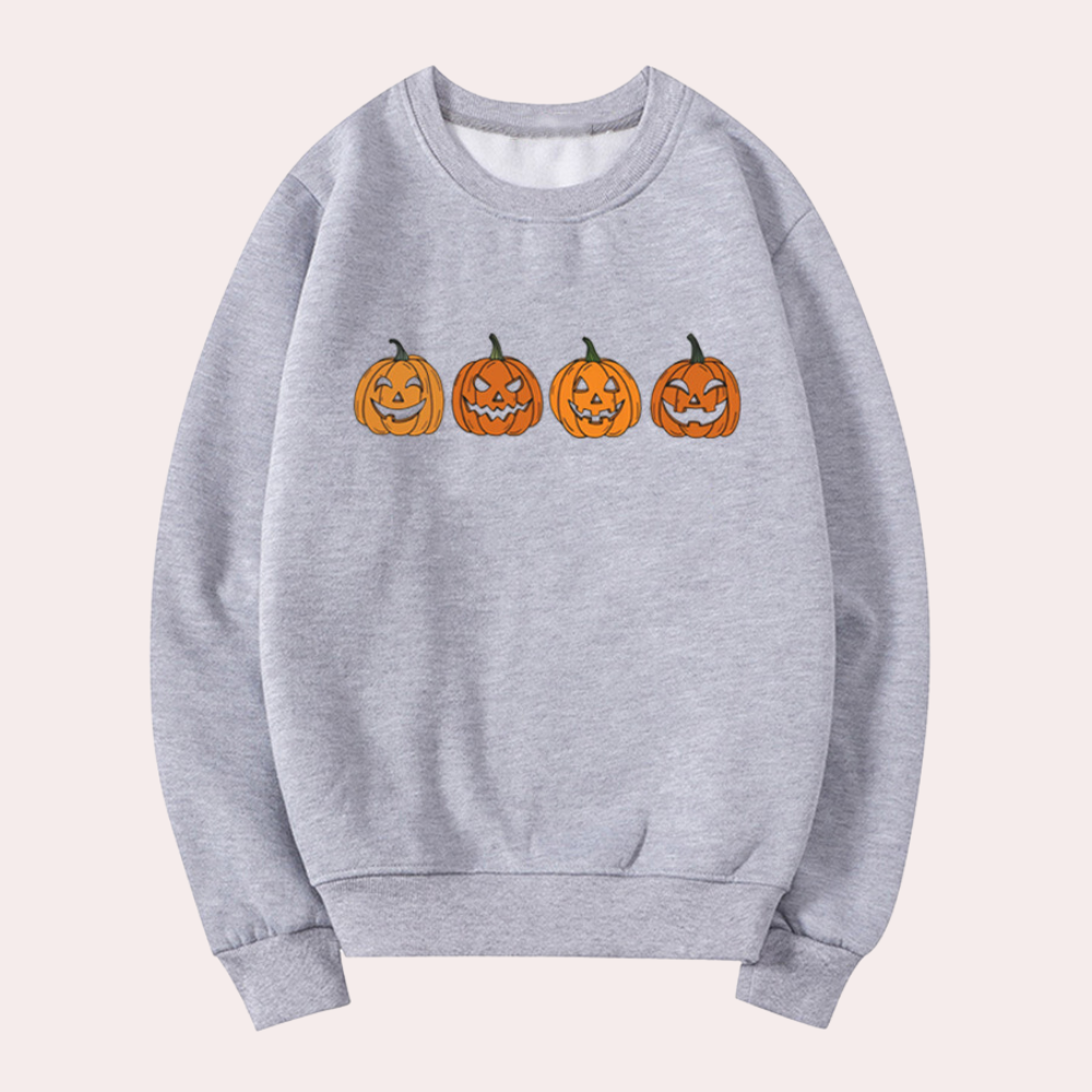 Afra – Minimalistischer Kürbis-Print Damen-Halloween-Pullover