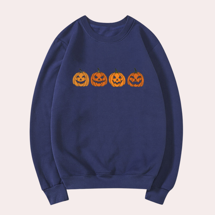 Afra – Minimalistischer Kürbis-Print Damen-Halloween-Pullover