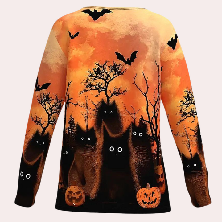 Rella - Damen-Halloween-T-Shirt mit gruseliger schwarzer Katze