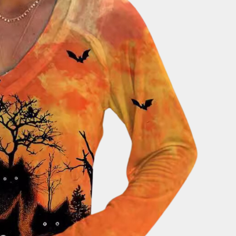 Rella - Damen-Halloween-T-Shirt mit gruseliger schwarzer Katze