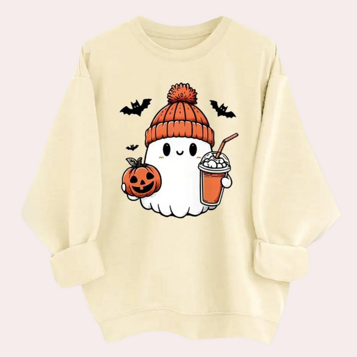 Dominika - Damen Halloween Sweatshirt mit süßem Gespensterdruck