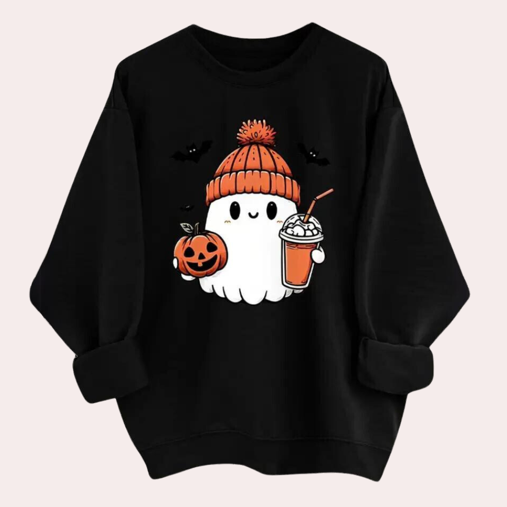 Dominika - Damen Halloween Sweatshirt mit süßem Gespensterdruck