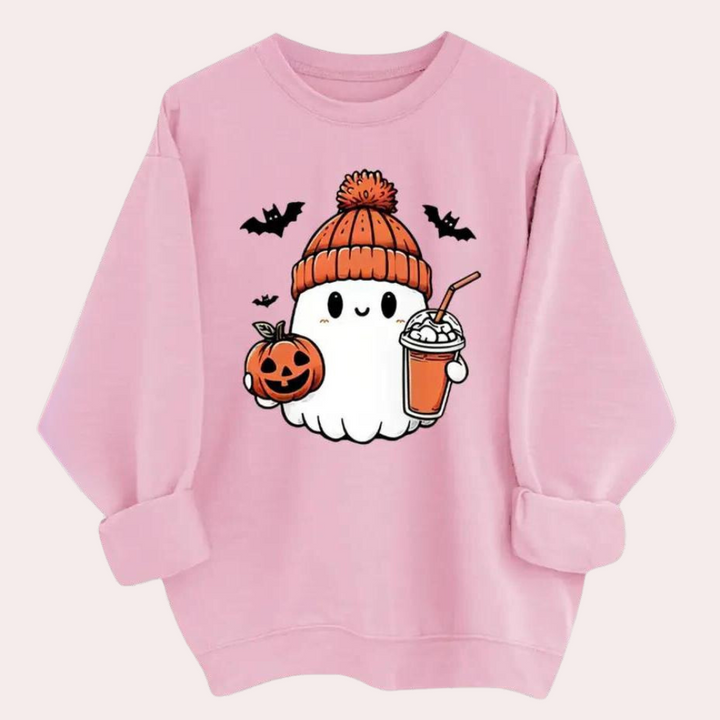 Dominika - Damen Halloween Sweatshirt mit süßem Gespensterdruck