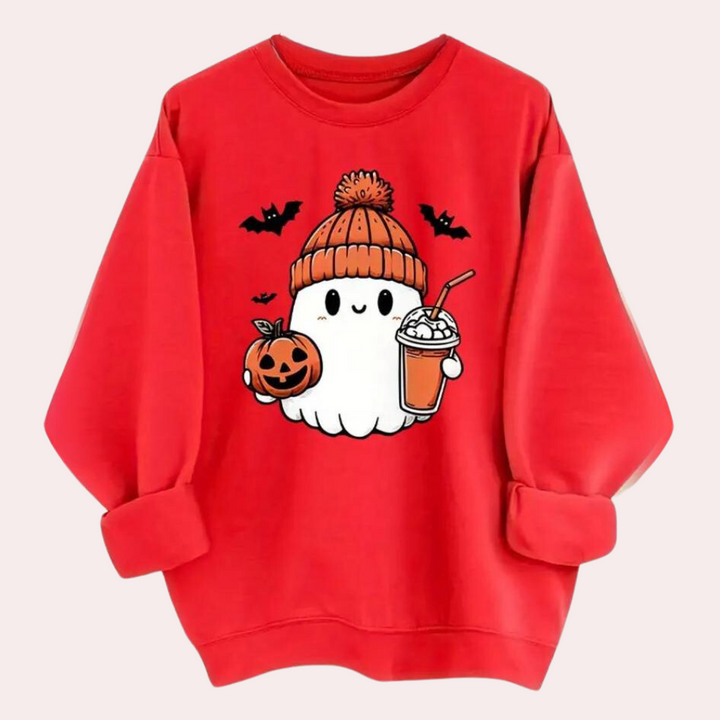 Dominika - Damen Halloween Sweatshirt mit süßem Gespensterdruck