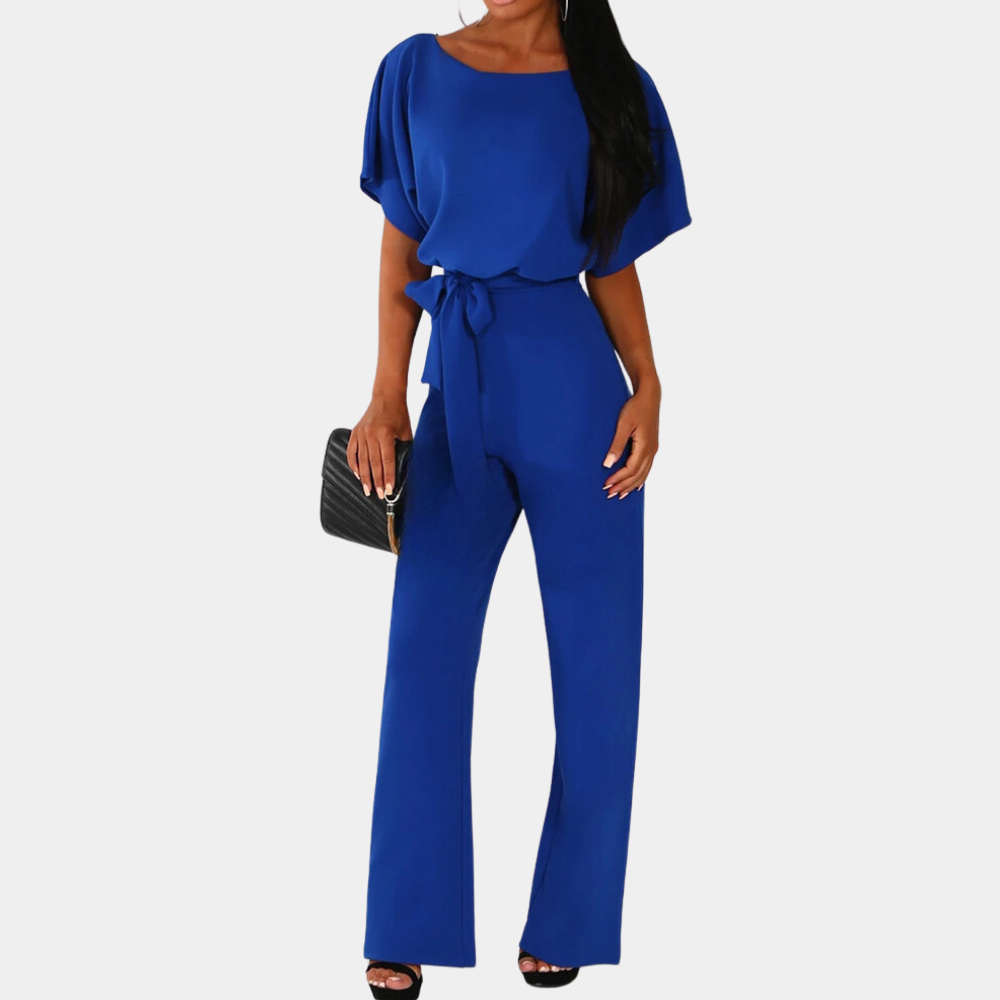 Blau Jumpsuit mit kurzen Ärmeln und langer Hose für Damen