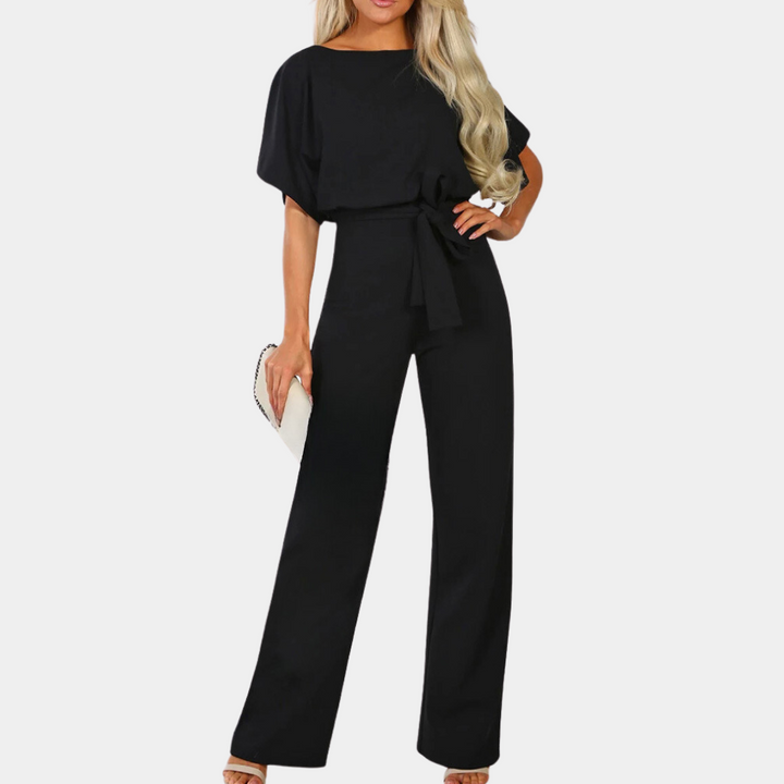 Schwarz Jumpsuit mit kurzen Ärmeln und langer Hose für Damen