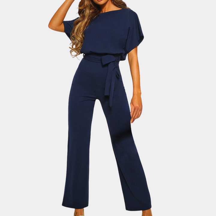 Marineblau Jumpsuit mit kurzen Ärmeln und langer Hose für Damen